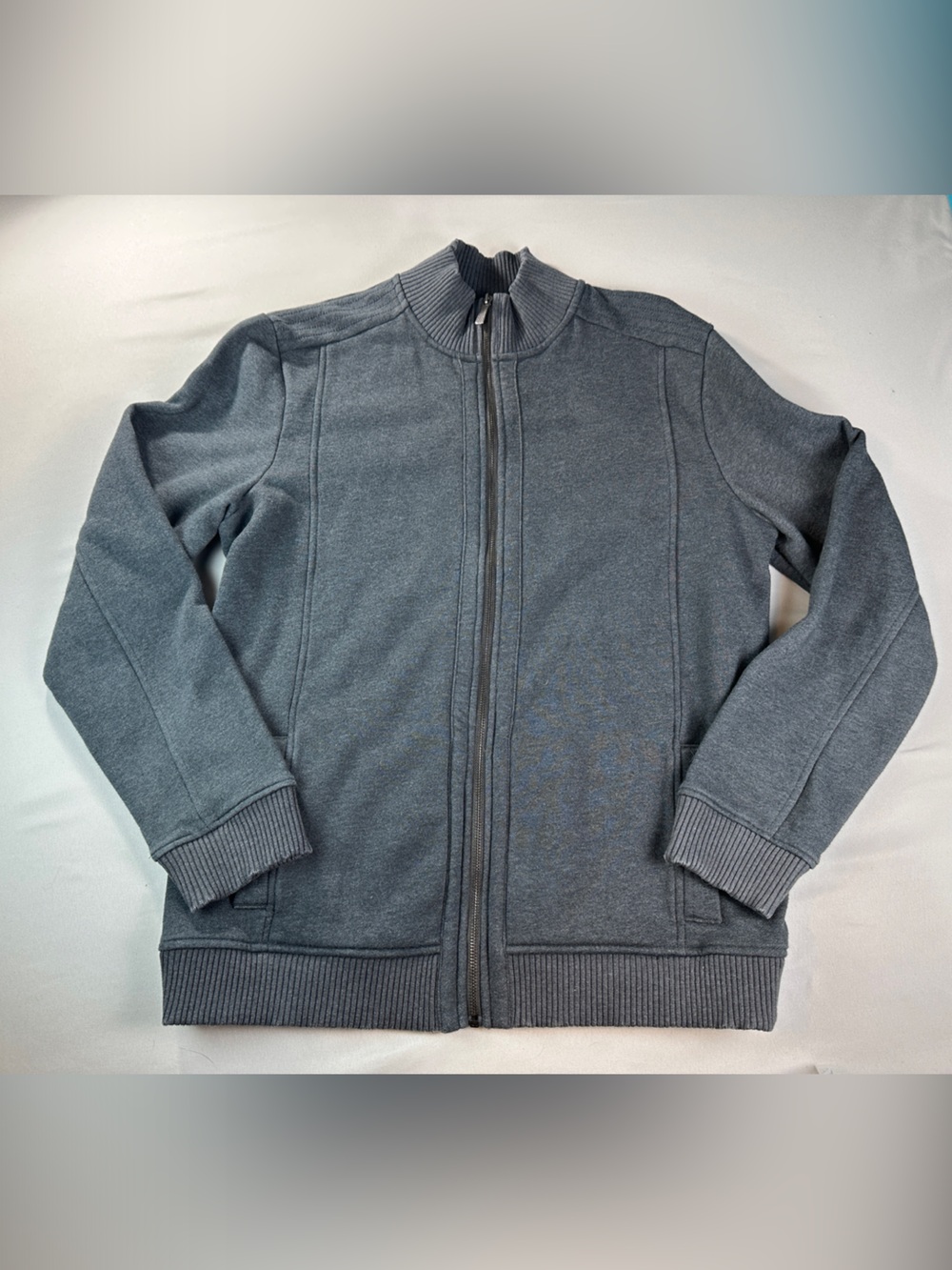 Apt. 9 Men’s Slate Gray Full-Zip Sweater Jacket Cardigan Size Large Mock Neck